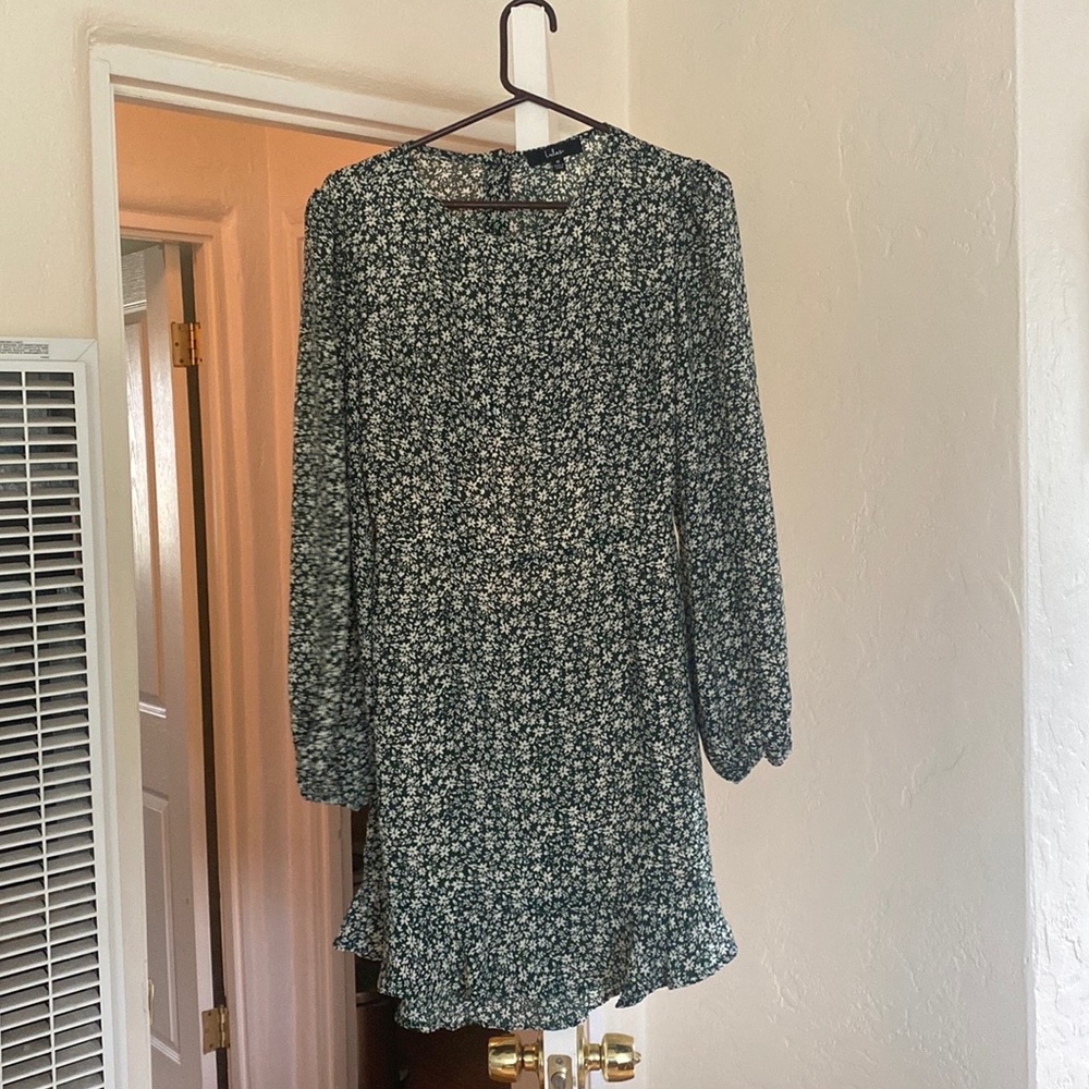 Green floral printed mini dress